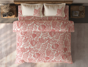 Spaces Organic Cotton Dark Red Floral Large Bedsheet with 2 Pillow Covers - 108 x 108 Inches
