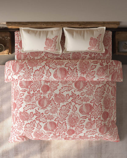 Spaces Organic Cotton Dark Red Floral Large Bedsheet with 2 Pillow Covers - 108 x 108 Inches