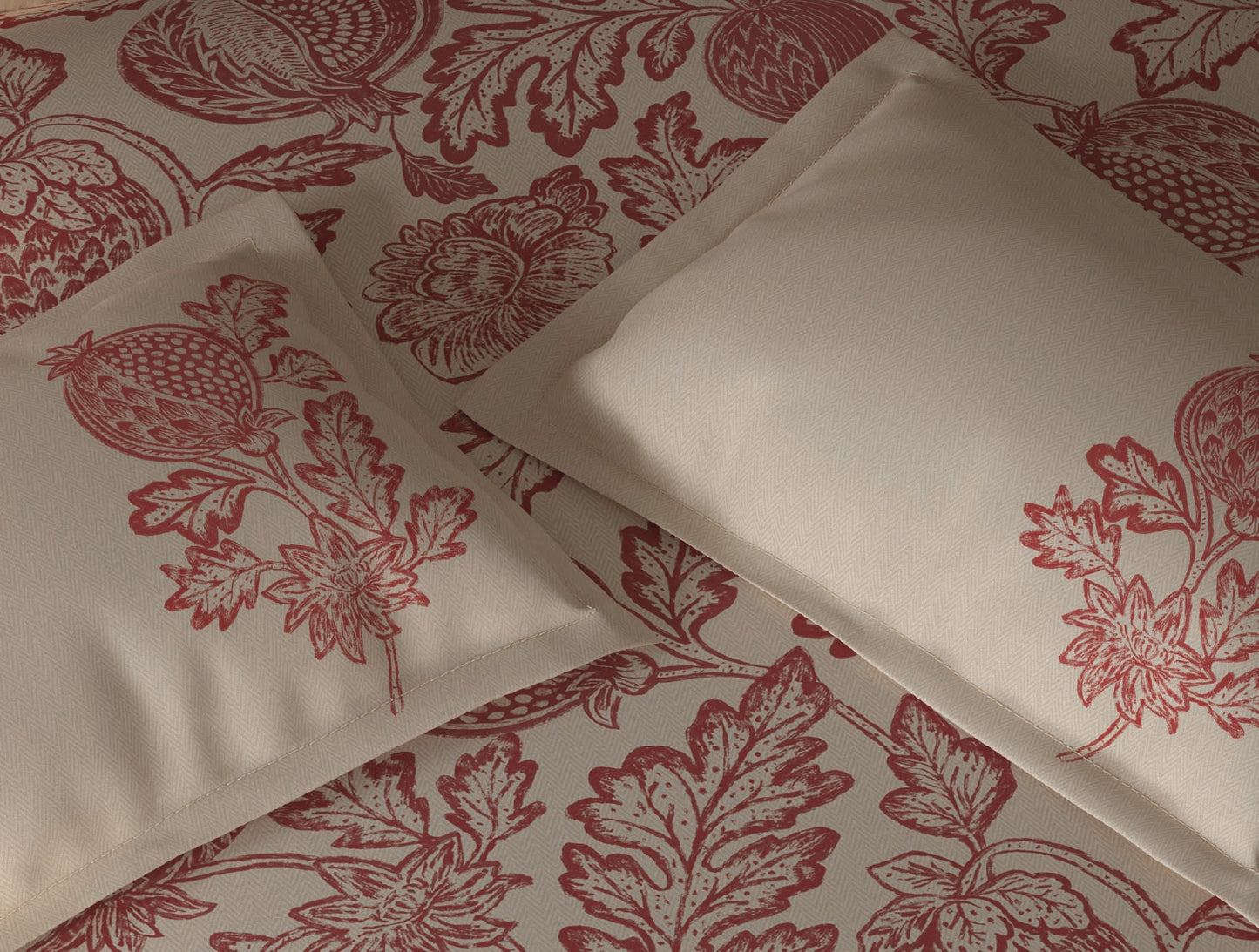 Spaces Organic Cotton Dark Red Floral Large Bedsheet with 2 Pillow Covers - 108 x 108 Inches