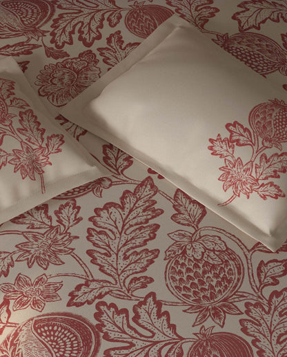 Spaces Organic Cotton Dark Red Floral Large Bedsheet with 2 Pillow Covers - 108 x 108 Inches