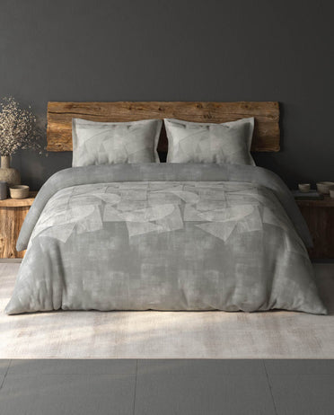 Spaces Organic Cotton Grey Geometric Large Bedsheet with 2 Pillow Covers - 108 x 108 Inches