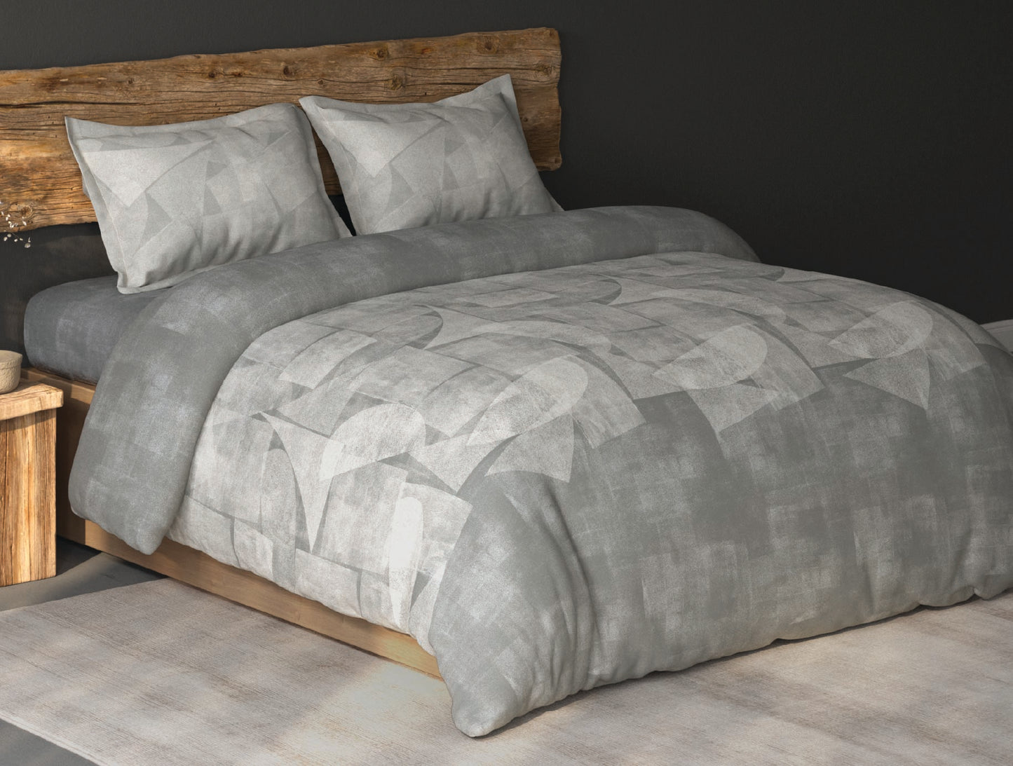 Spaces Organic Cotton Grey Geometric Large Bedsheet with 2 Pillow Covers - 108 x 108 Inches