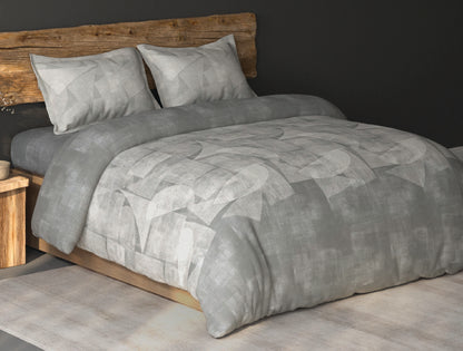 Spaces Organic Cotton Grey Geometric Large Bedsheet with 2 Pillow Covers - 108 x 108 Inches