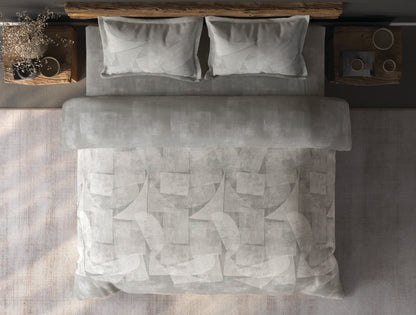 Spaces Organic Cotton Grey Geometric Large Bedsheet with 2 Pillow Covers - 108 x 108 Inches