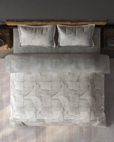 Spaces Organic Cotton Grey Geometric Large Bedsheet with 2 Pillow Covers - 108 x 108 Inches