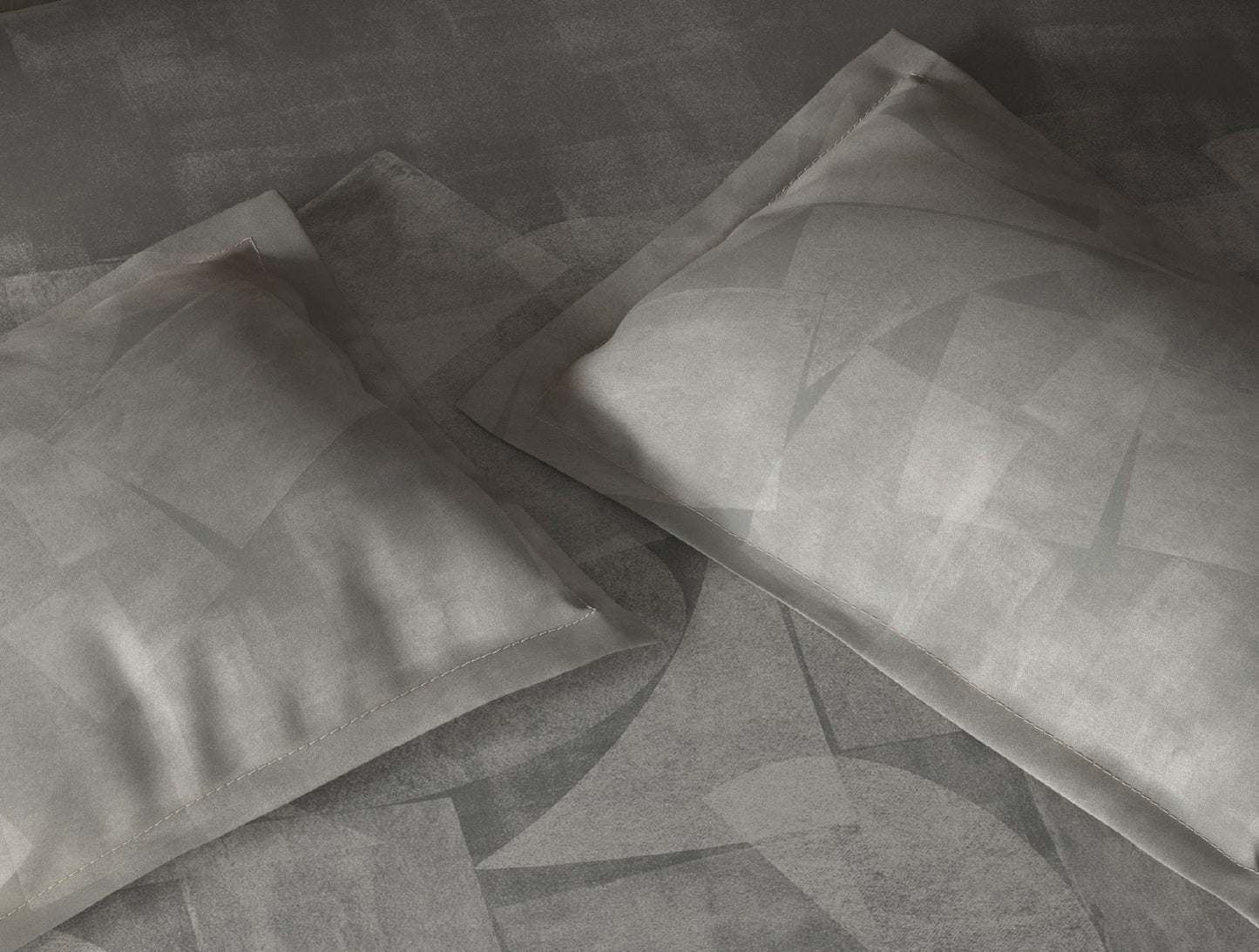 Spaces Organic Cotton Grey Geometric Large Bedsheet with 2 Pillow Covers - 108 x 108 Inches