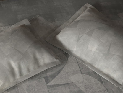 Spaces Organic Cotton Grey Geometric Large Bedsheet with 2 Pillow Covers - 108 x 108 Inches