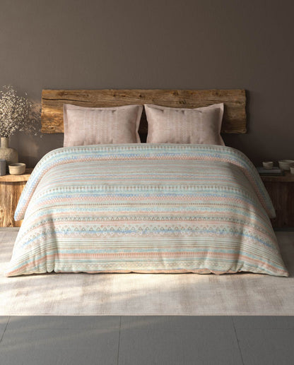 Spaces Organic Cotton Blush Geometric Large Bedsheet with 2 Pillow Covers - 108 x 108 Inches
