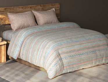Spaces Organic Cotton Blush Geometric Large Bedsheet with 2 Pillow Covers - 108 x 108 Inches