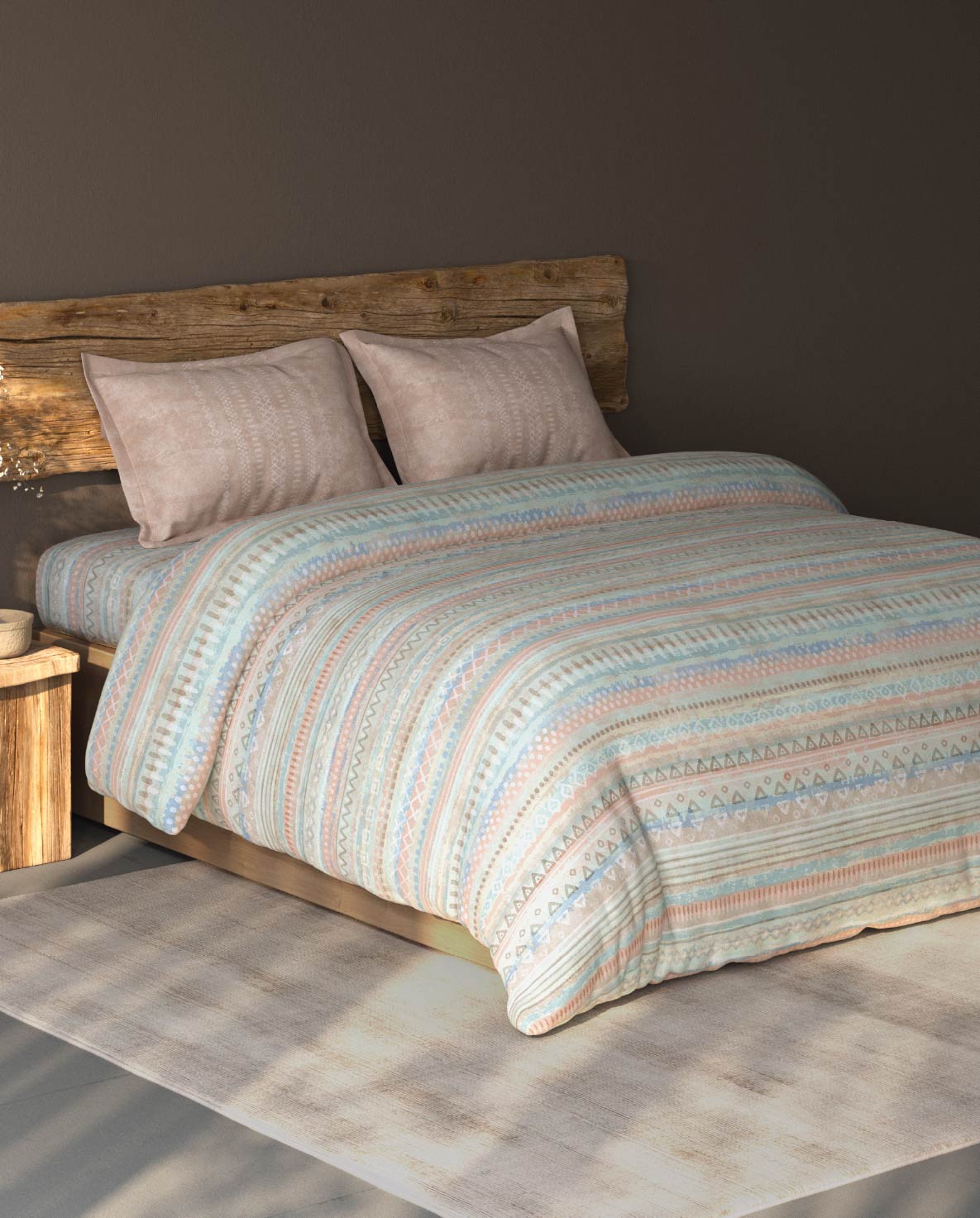 Spaces Organic Cotton Blush Geometric Large Bedsheet with 2 Pillow Covers - 108 x 108 Inches