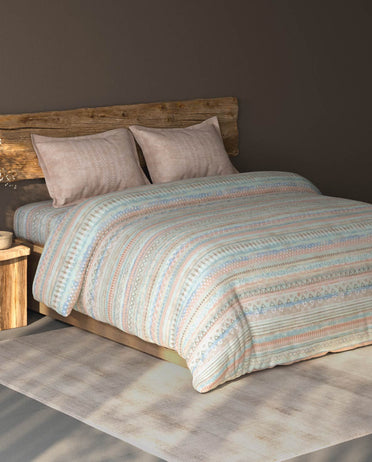 Spaces Organic Cotton Blush Geometric Large Bedsheet with 2 Pillow Covers - 108 x 108 Inches