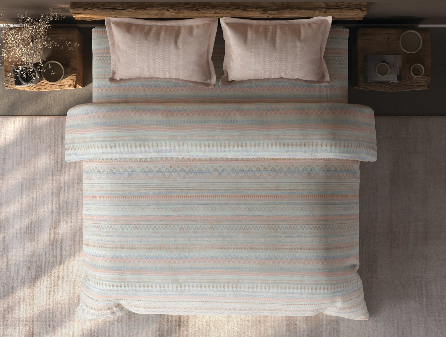Spaces Organic Cotton Blush Geometric Large Bedsheet with 2 Pillow Covers - 108 x 108 Inches