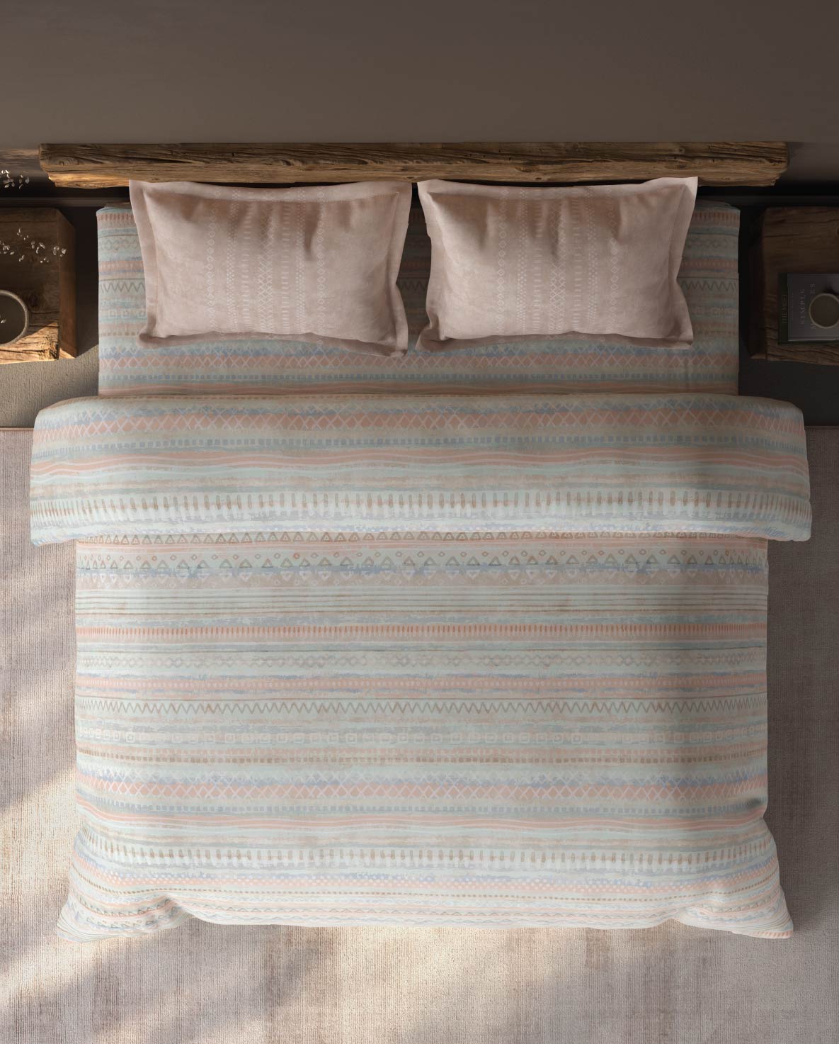 Spaces Organic Cotton Blush Geometric Large Bedsheet with 2 Pillow Covers - 108 x 108 Inches