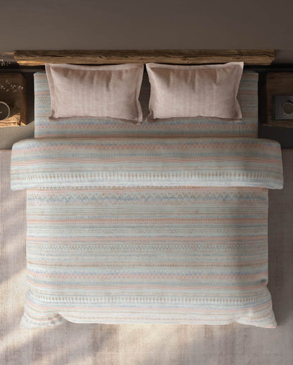 Spaces Organic Cotton Blush Geometric Large Bedsheet with 2 Pillow Covers - 108 x 108 Inches