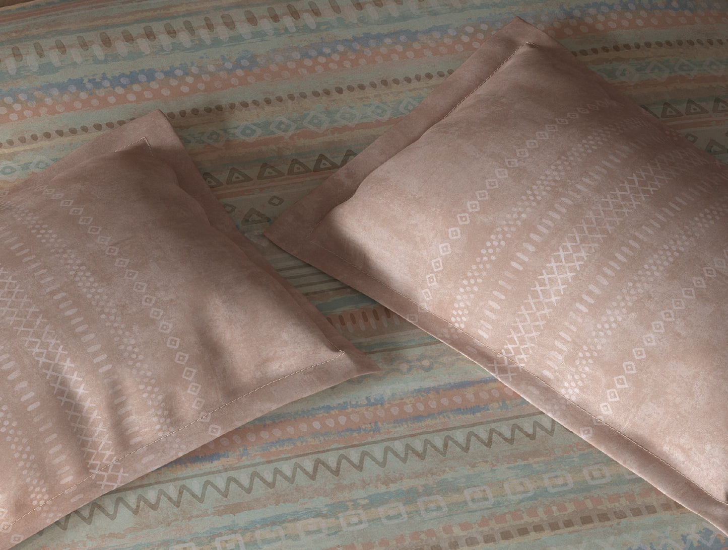Spaces Organic Cotton Blush Geometric Large Bedsheet with 2 Pillow Covers - 108 x 108 Inches