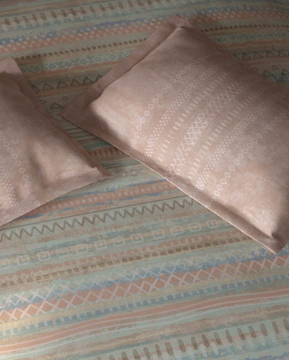 Spaces Organic Cotton Blush Geometric Large Bedsheet with 2 Pillow Covers - 108 x 108 Inches
