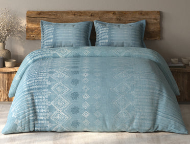 Spaces Organic Cotton Light Aqua Ornate Large Bedsheet with 2 Pillow Covers - 108 x 108 Inches