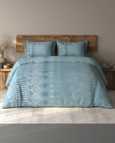 Spaces Organic Cotton Light Aqua Ornate Large Bedsheet with 2 Pillow Covers - 108 x 108 Inches