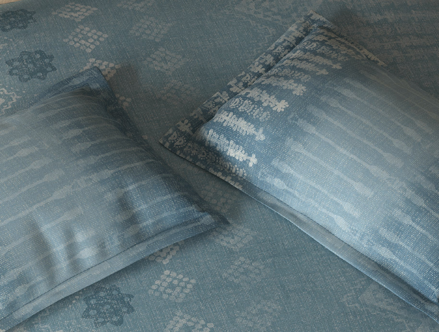 Spaces Organic Cotton Light Aqua Ornate Large Bedsheet with 2 Pillow Covers - 108 x 108 Inches