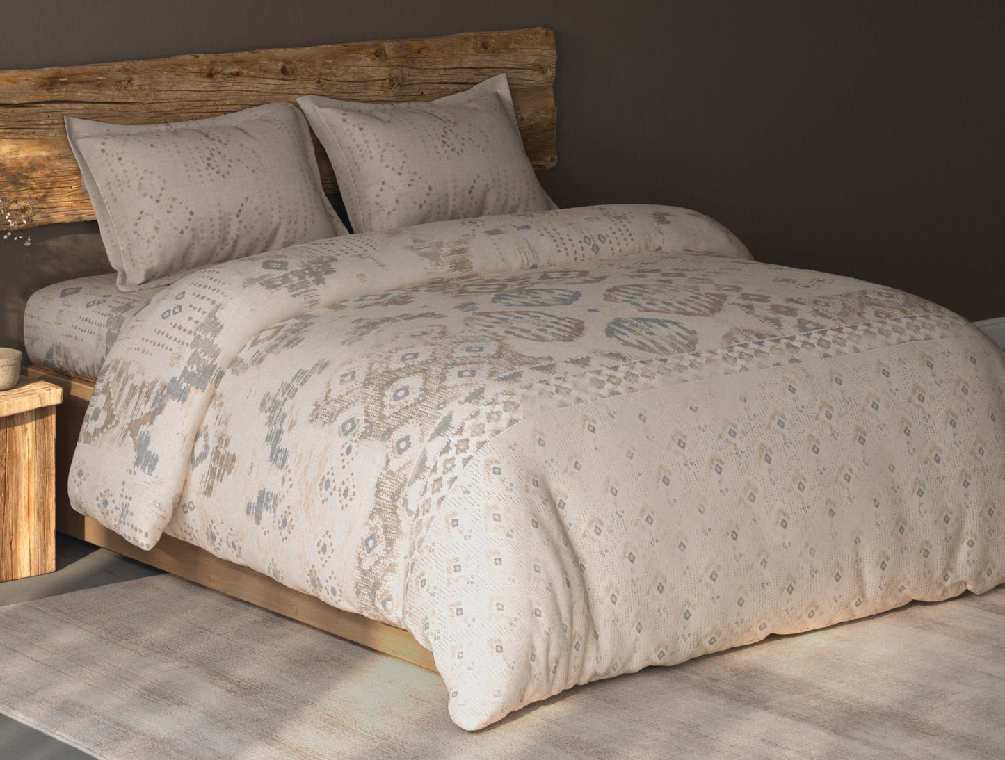 Spaces Organic Cotton Cream Ornate Large Bedsheet with 2 Pillow Covers - 108 x 108 Inches