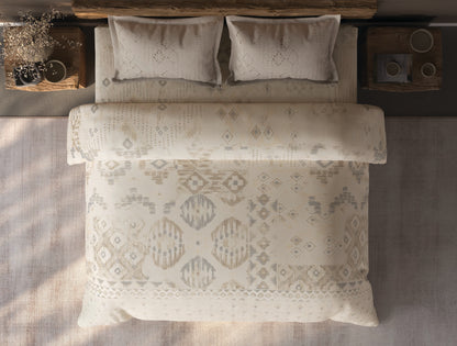 Spaces Organic Cotton Cream Ornate Large Bedsheet with 2 Pillow Covers - 108 x 108 Inches