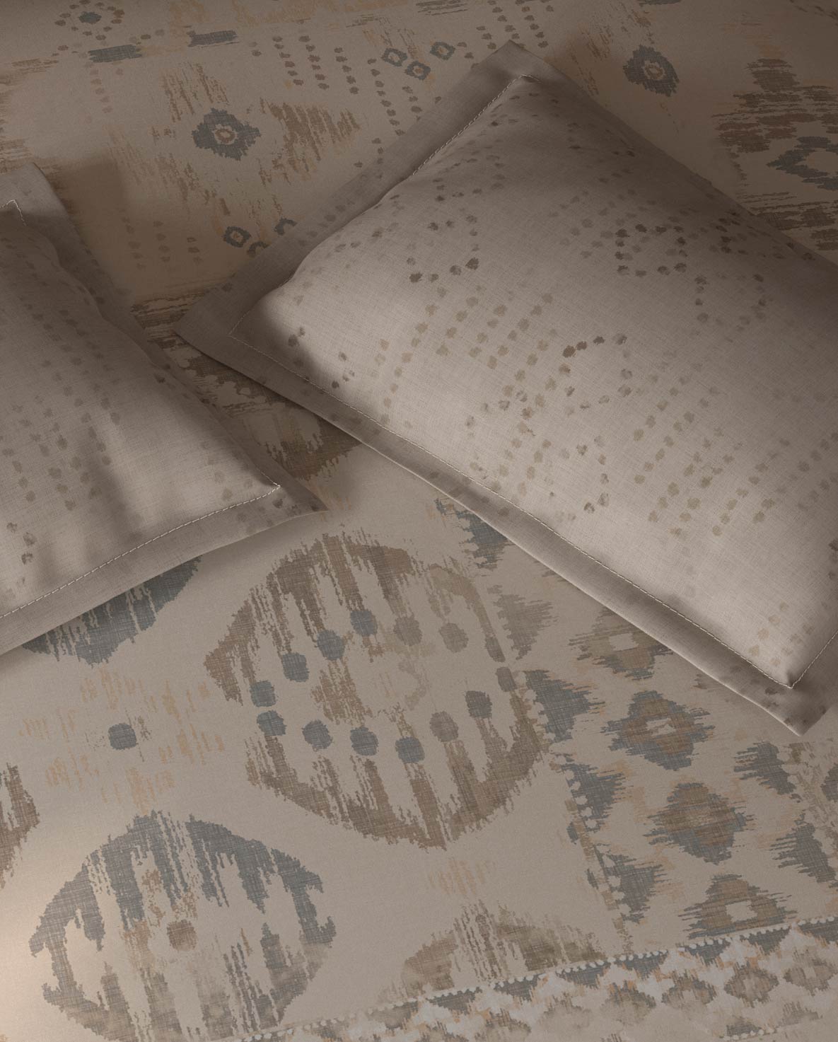 Spaces Organic Cotton Cream Ornate Large Bedsheet with 2 Pillow Covers - 108 x 108 Inches