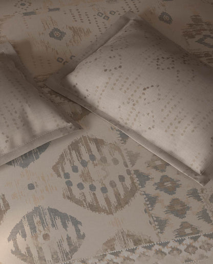 Spaces Organic Cotton Cream Ornate Large Bedsheet with 2 Pillow Covers - 108 x 108 Inches