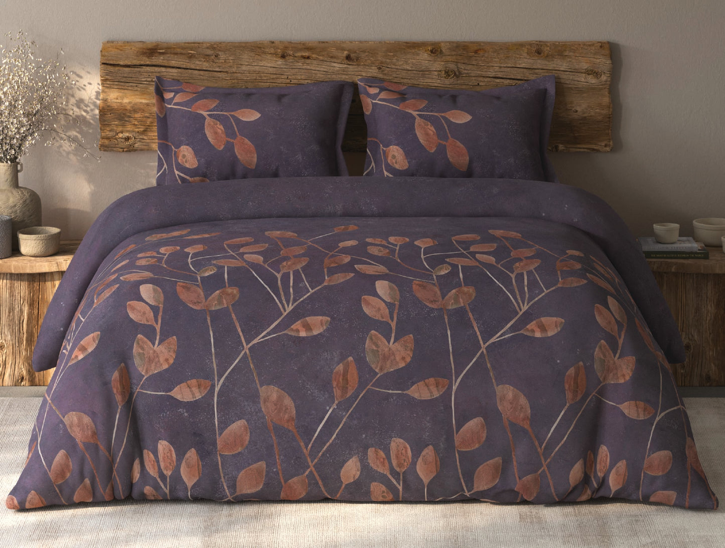 Spaces Organic Cotton Light Violet Floral Large Bedsheet with 2 Pillow Covers - 108 x 108 Inches