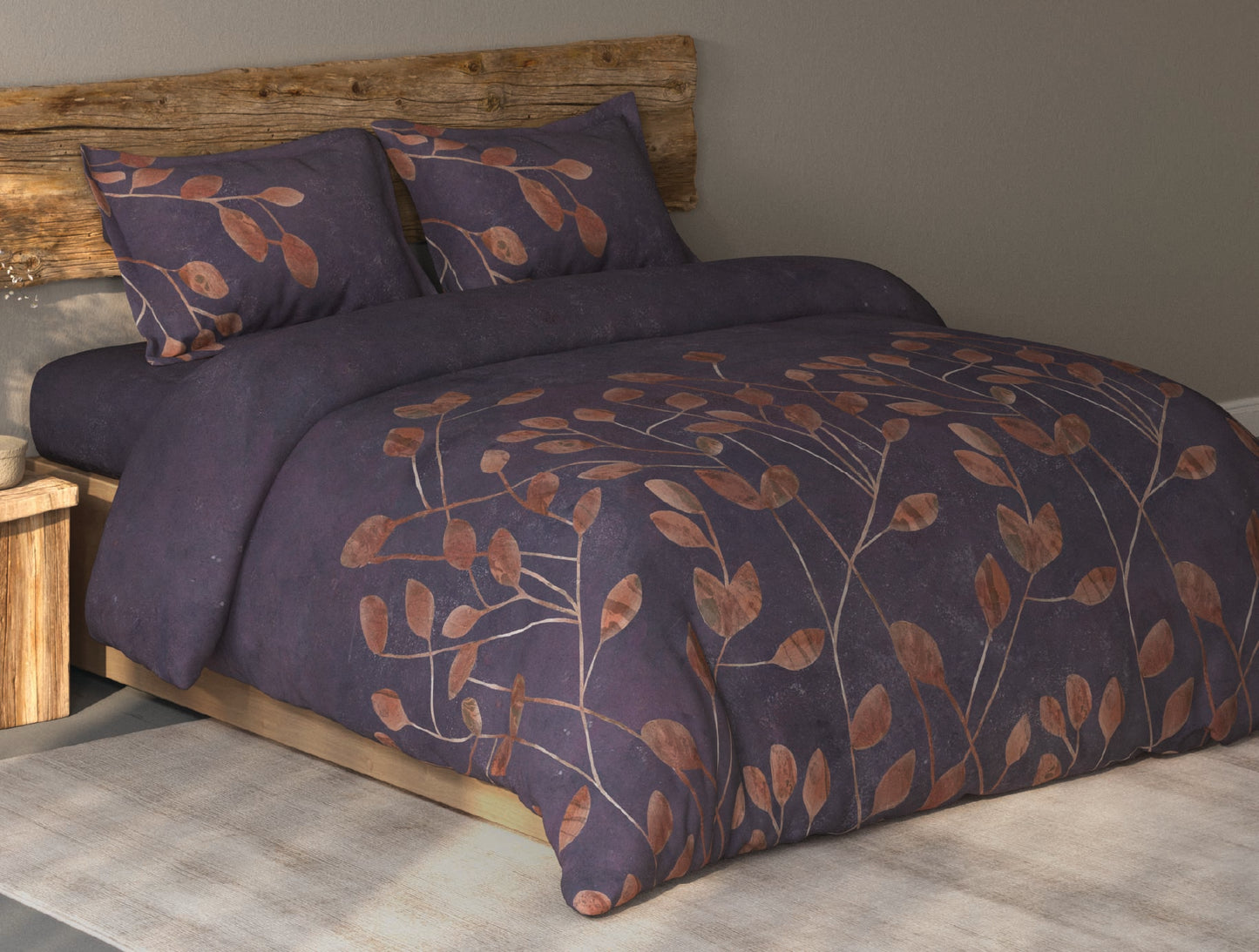 Spaces Organic Cotton Light Violet Floral Large Bedsheet with 2 Pillow Covers - 108 x 108 Inches