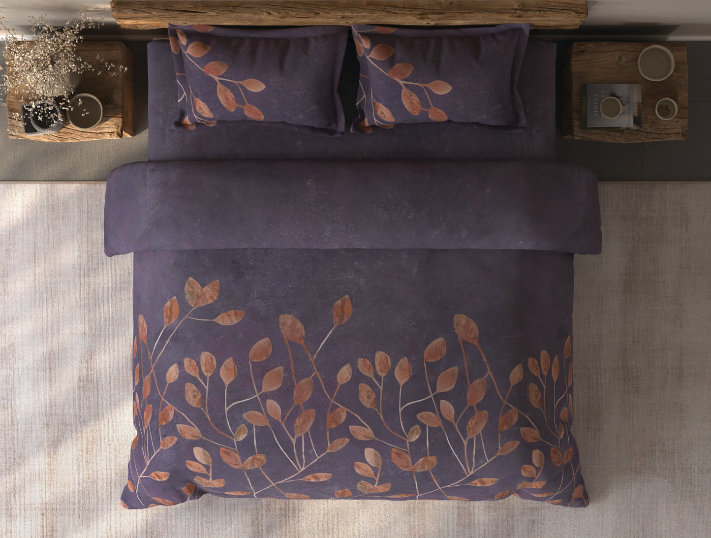 Spaces Organic Cotton Light Violet Floral Large Bedsheet with 2 Pillow Covers - 108 x 108 Inches