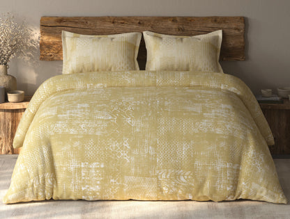 Spaces Organic Cotton Ornate Light Yellow Large Bedsheet with 2 Pillow Covers - 108 x 108 Inches