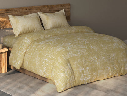 Spaces Organic Cotton Ornate Light Yellow Large Bedsheet with 2 Pillow Covers - 108 x 108 Inches