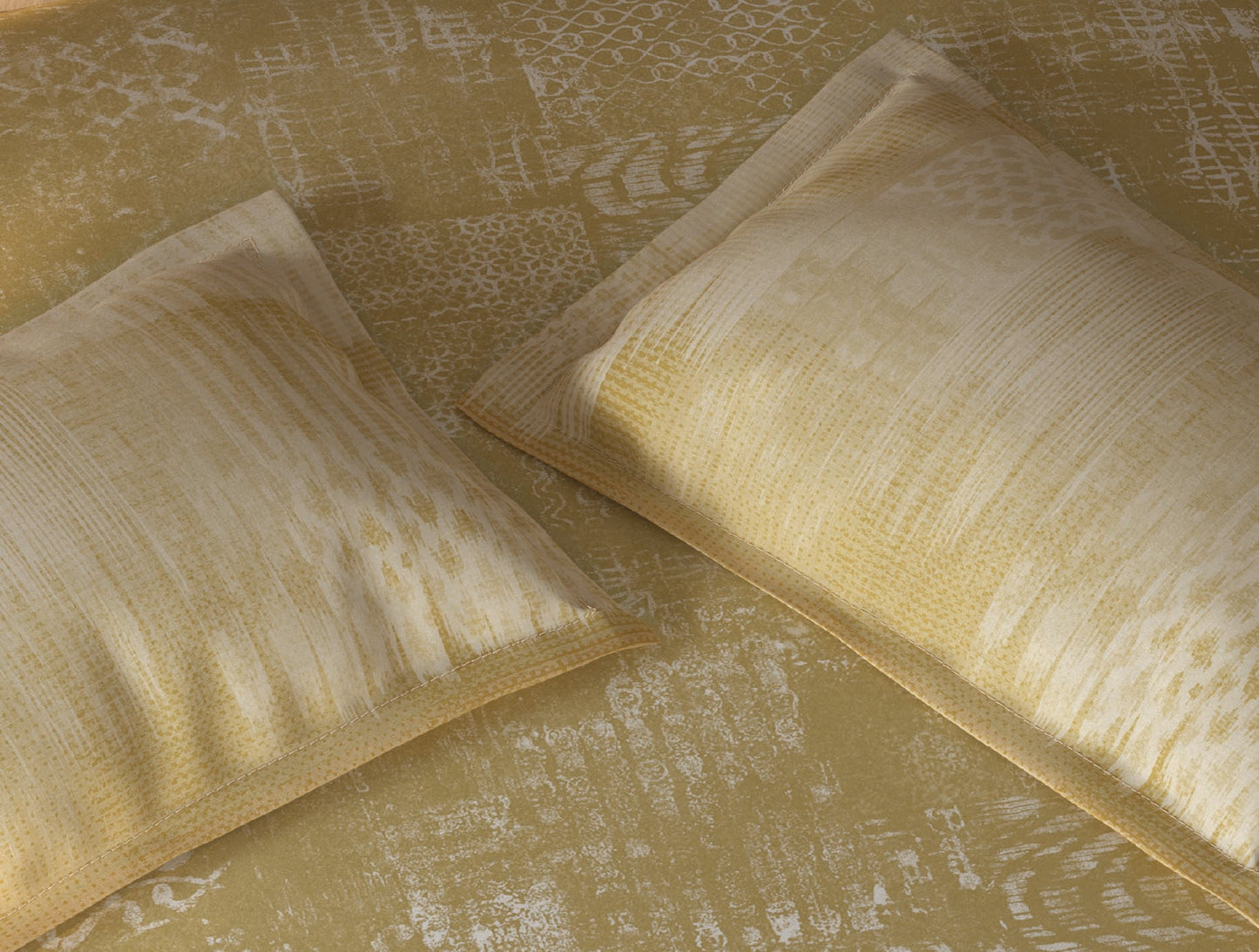 Spaces Organic Cotton Ornate Light Yellow Large Bedsheet with 2 Pillow Covers - 108 x 108 Inches