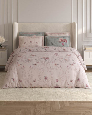 Spaces Nora Petal Pink Egyptain Cotton 350 TC Floral Premium Large Bedsheet with 4 Pillow Covers - 108 x 108 Inches