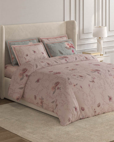 Spaces Nora Petal Pink Egyptain Cotton 350 TC Floral Premium Large Bedsheet with 4 Pillow Covers - 108 x 108 Inches