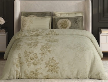 Spaces Nora Light Green Egyptain Cotton 350 TC Floral Premium Large Bedsheet with 4 Pillow Covers - 108 x 108 Inches