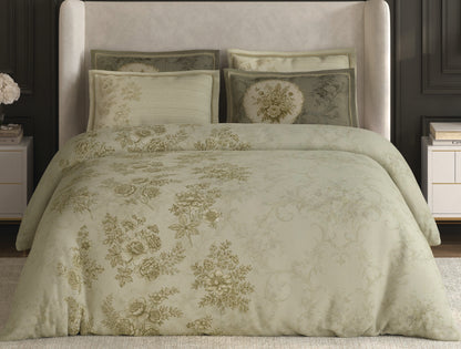 Spaces Nora Light Green Egyptain Cotton 350 TC Floral Premium Large Bedsheet with 4 Pillow Covers - 108 x 108 Inches