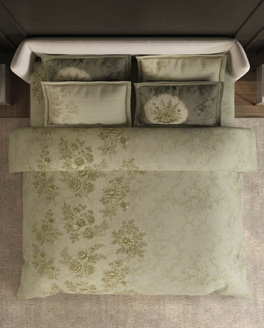 Spaces Nora Light Green Egyptain Cotton 350 TC Floral Premium Large Bedsheet with 4 Pillow Covers - 108 x 108 Inches