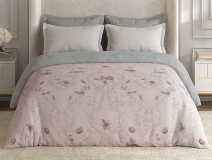 Spaces Nora Light Blush Floral Egyptian Cotton Tencel 350 TC Double Quilt, 88 x 106 Inches