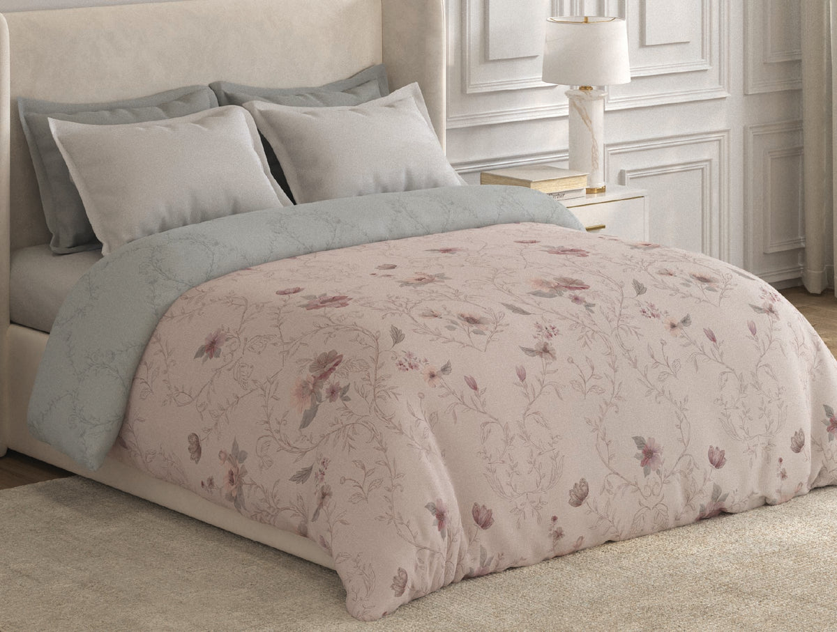 Spaces Nora Light Blush Floral Egyptian Cotton Tencel 350 TC Double Quilt, 88 x 106 Inches