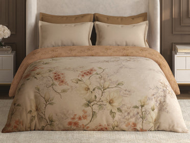 Spaces Nora Light Beige Floral Egyptian Cotton Tencel 350 TC Double Quilt, 88 x 106 Inches