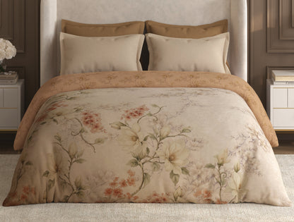 Spaces Nora Light Beige Floral Egyptian Cotton Tencel 350 TC Double Quilt, 88 x 106 Inches