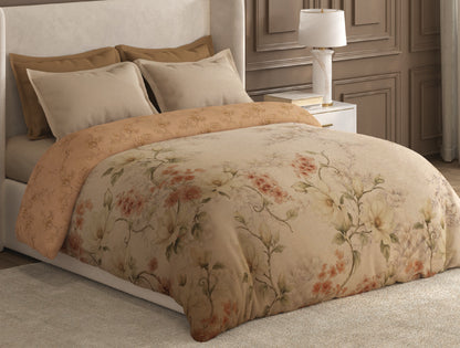 Spaces Nora Light Beige Floral Egyptian Cotton Tencel 350 TC Double Quilt, 88 x 106 Inches