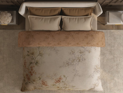 Spaces Nora Light Beige Floral Egyptian Cotton Tencel 350 TC Double Quilt, 88 x 106 Inches