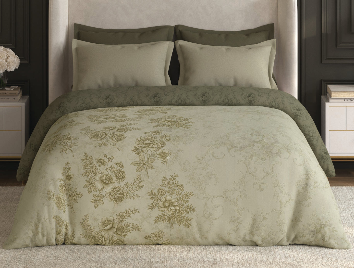 Spaces Nora Light Green Floral Egyptian Cotton Tencel 350 TC Double Quilt, 88 x 106 Inches