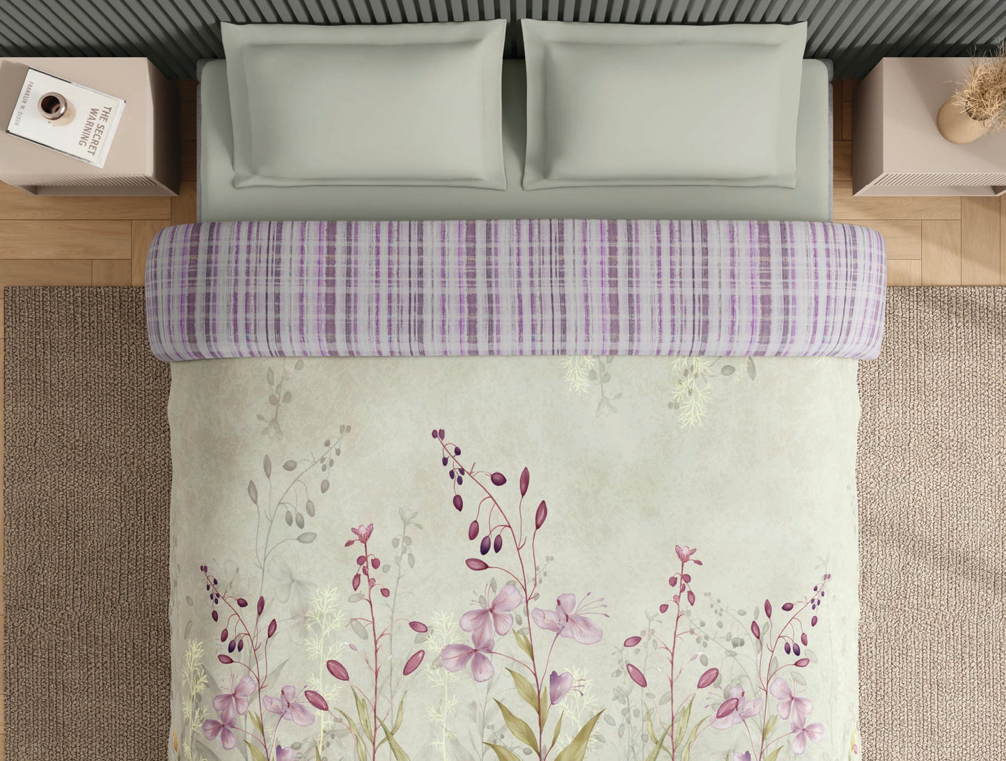 Spaces Neo Light Grey Floral 100% Cotton Double Quilt - 88 x 106 Inches