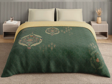 Spaces Neo Dark Green Ornate 100% Cotton Double Quilt - 88 x 106 Inches