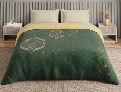 Spaces Neo Dark Green Ornate 100% Cotton Double Quilt - 88 x 106 Inches