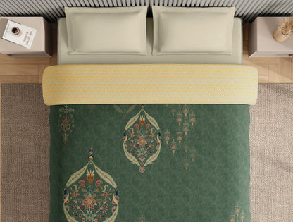 Spaces Neo Dark Green Ornate 100% Cotton Double Quilt - 88 x 106 Inches