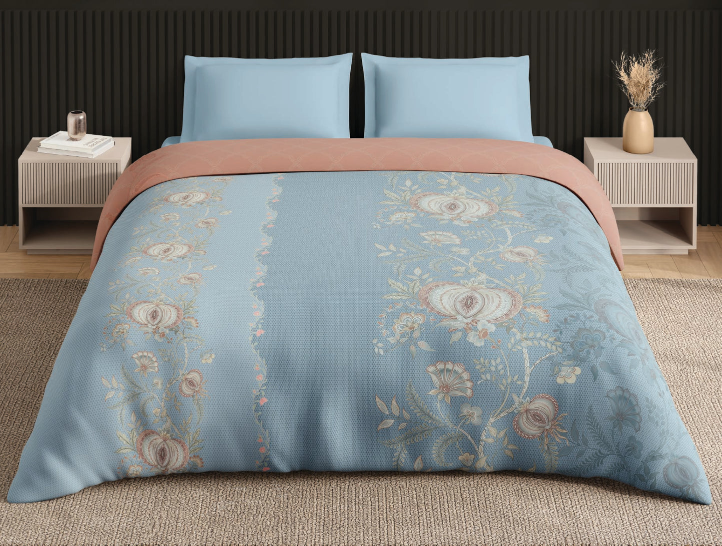 Spaces Neo Light Aqua Ornate 100% Cotton Double Quilt - 88 x 106 Inches